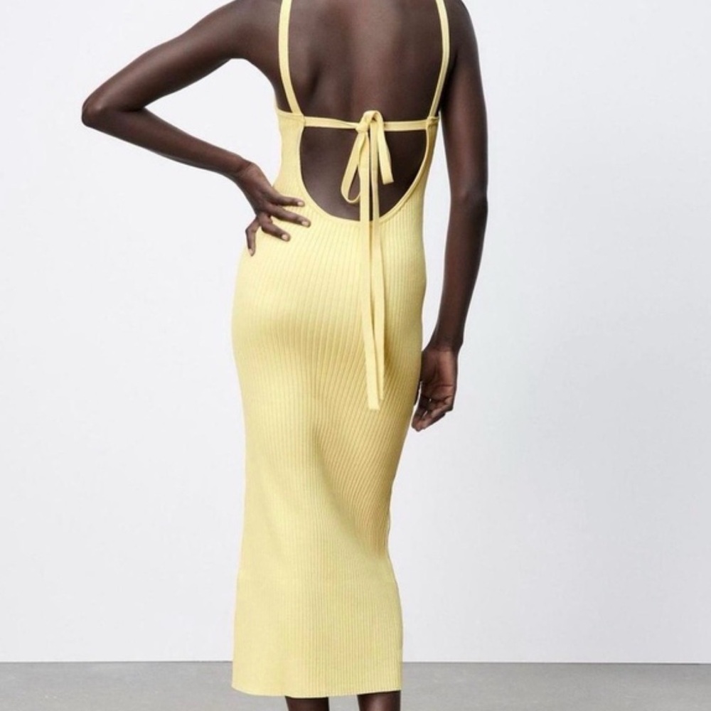 Zara Yellow Ribbed Backless Dress Size Small Fantastic Condition